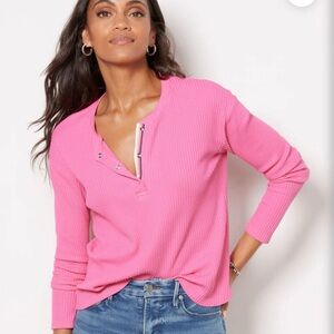 Sundry Thermal Stripe Trim Henley Azalea Pink Size M